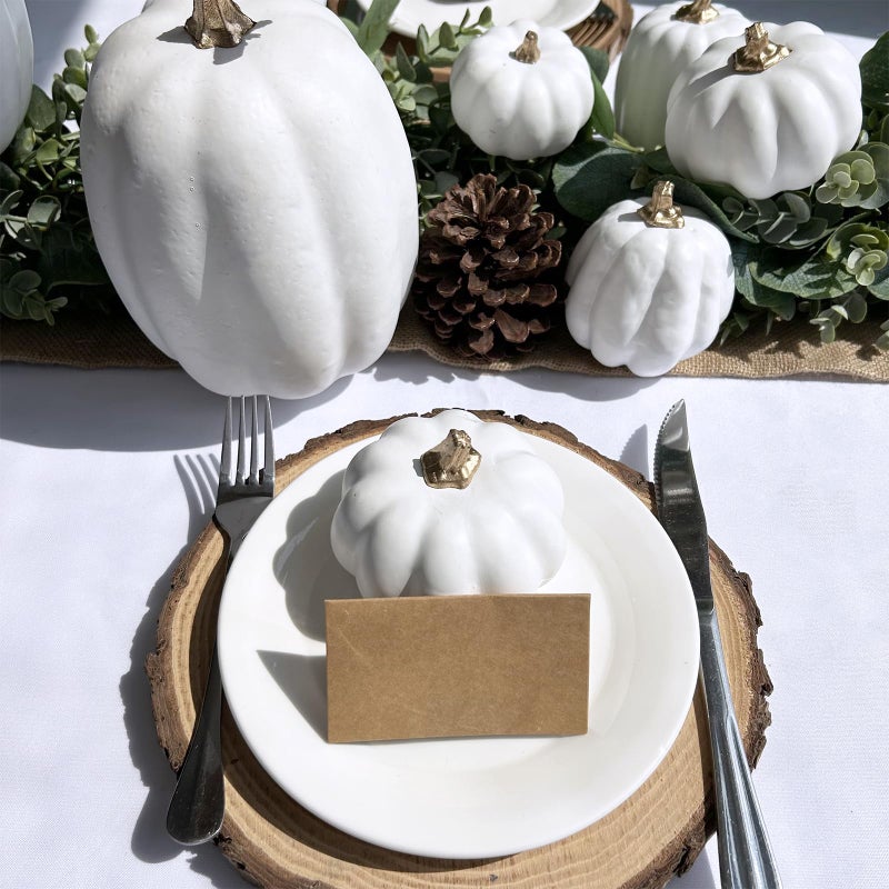 Winlyn Winlyn 10 Pcs Assorted White Artificial Pumpkins Harvest White Pumpkins Decorative Pumpkins Foam Rustic Fall Pumpkins for Autumn Fall Wedding Thanksgiving Halloween Props Home Seasonal Mantel D?cor  - Image 3