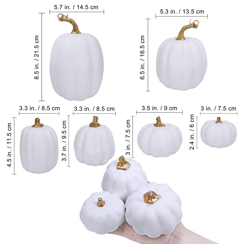 Winlyn Winlyn 10 Pcs Assorted White Artificial Pumpkins Harvest White Pumpkins Decorative Pumpkins Foam Rustic Fall Pumpkins for Autumn Fall Wedding Thanksgiving Halloween Props Home Seasonal Mantel D?cor  - Image 2
