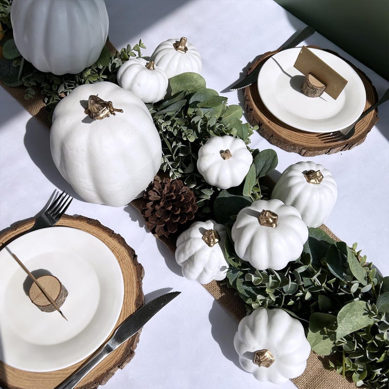 Winlyn Winlyn 10 Pcs Assorted White Artificial Pumpkins Harvest White Pumpkins Decorative Pumpkins Foam Rustic Fall Pumpkins for Autumn Fall Wedding Thanksgiving Halloween Props Home Seasonal Mantel D?cor  - Image 4