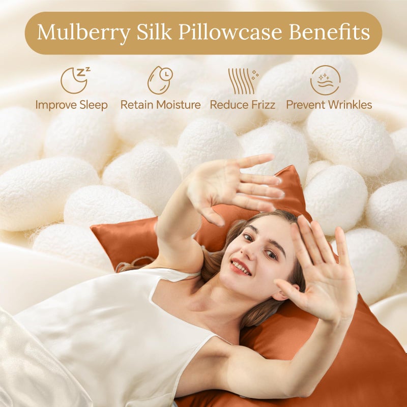 INFIIXSO Mulberry Silk Pillowcase for Hair and Skin, Silk Pillow Cases Standard Size with Hidden Zipper 20x26 Inches, Super Smooth and Soft Cooling Pillow Cases for Hot Sleepers(Orange, 1 Pack) - Image 2