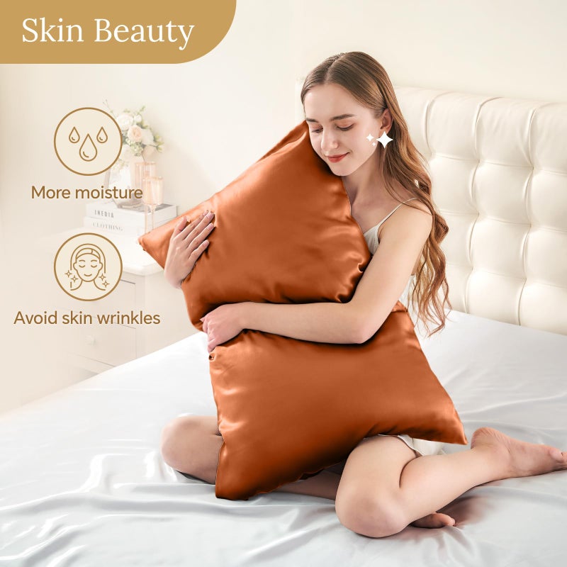 INFIIXSO Mulberry Silk Pillowcase for Hair and Skin, Silk Pillow Cases Standard Size with Hidden Zipper 20x26 Inches, Super Smooth and Soft Cooling Pillow Cases for Hot Sleepers(Orange, 1 Pack) - Image 4