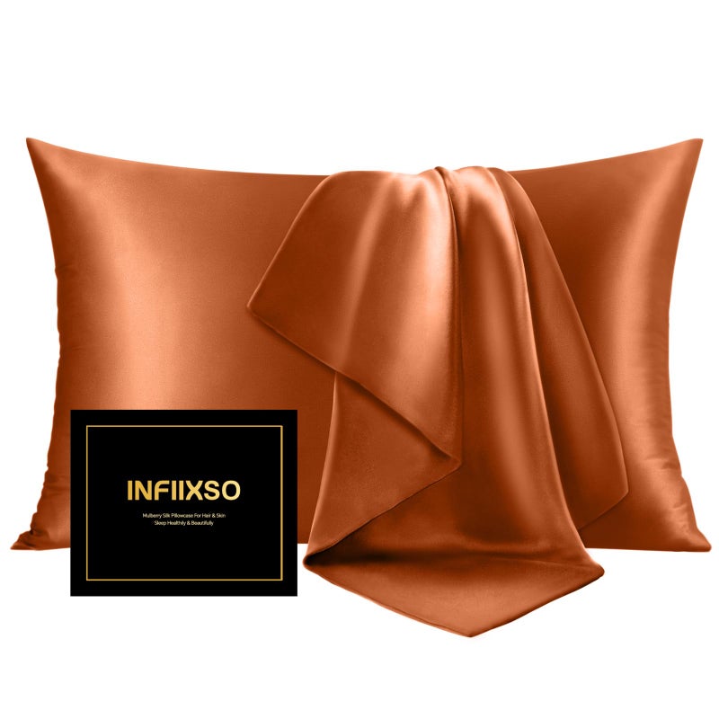 INFIIXSO Mulberry Silk Pillowcase for Hair and Skin, Silk Pillow Cases Standard Size with Hidden Zipper 20x26 Inches, Super Smooth and Soft Cooling Pillow Cases for Hot Sleepers(Orange, 1 Pack) - Image 1