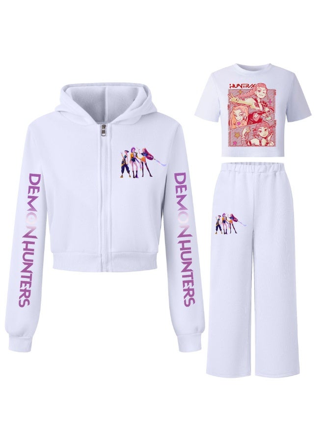 عام كبوب شيطان الصيادين الفتيات مقنعين سترة + بنطلون + تي شيرت ثلاثة قطعة الرياضة الصوف دعوى الأطفال - Image 1