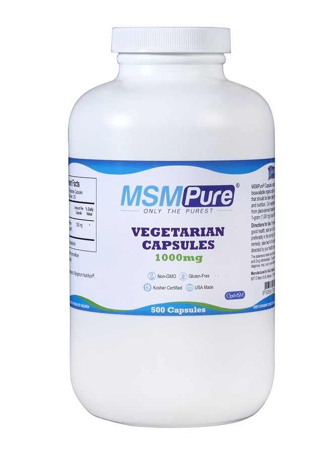 Kala Health MSMPure Vegetarian Capsules, 500 Count, Made with Organic Sulfur Crystals, 99.99% Pure Distilled MSM Supplement, 1,000 mg per Capsule, Made in USA - Image 1