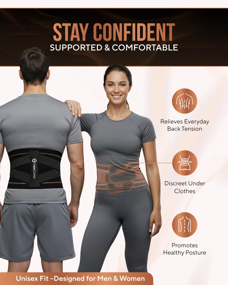 TheraCopper Copper Back Brace for Men & Women â€” Lumbar Support Belt for Lower Back Pain, Sciatica & Herniated Disc â€” Infused Copper Back Support with Adjustable Compression (Large) - Image 4