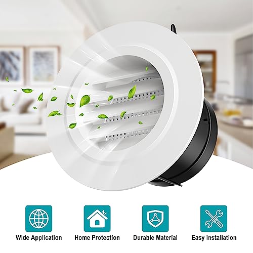 HG Power 3 Inch Round Air Vent, ABS Louver Grille Cover with Built-in Screen Mesh, White Soffit Vent for Bathroom Office Kitchen Ventilation - Opening Size 2.83" - Image 4
