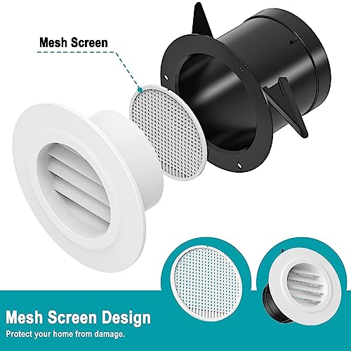 HG Power 3 Inch Round Air Vent, ABS Louver Grille Cover with Built-in Screen Mesh, White Soffit Vent for Bathroom Office Kitchen Ventilation - Opening Size 2.83" - Image 2