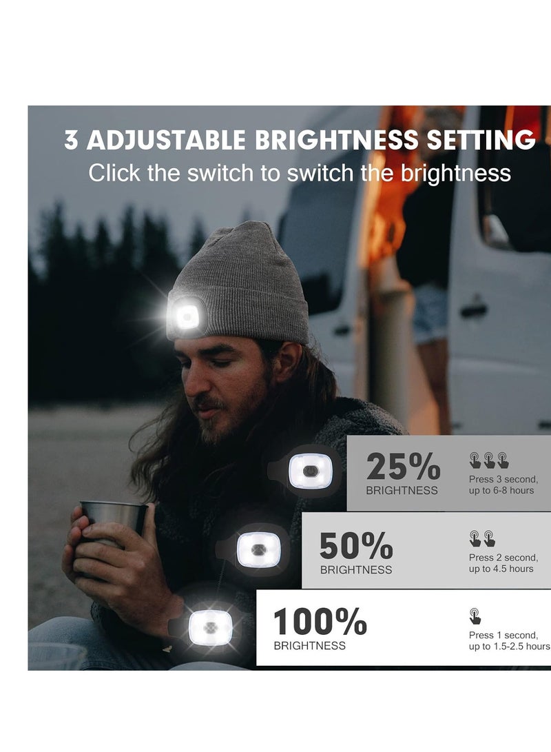 SYOSI LED Beanie with Light, Unisex USB Rechargeable Lighted Cap Headlamp Hat, Warm Winter Knitted LED Hat with Flashlight, Headlamp Cap for Outdoors, Gifts for Dad Husband, Knitted Night Light Beanie Cap - Image 2