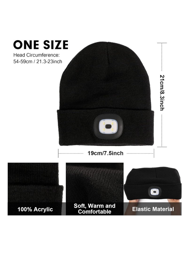 SYOSI LED Beanie with Light, Unisex USB Rechargeable Lighted Cap Headlamp Hat, Warm Winter Knitted LED Hat with Flashlight, Headlamp Cap for Outdoors, Gifts for Dad Husband, Knitted Night Light Beanie Cap - Image 4