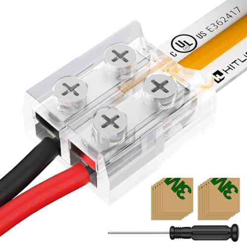HitLights 12 Pack LED Connector 2 Pin 8mm Solderless LED Tape Lights Connector Transparent LED Strip Lights Connectors with Screwdriver Strip to Wire for 12V 24V Single Color LED Light Strips - Image 1