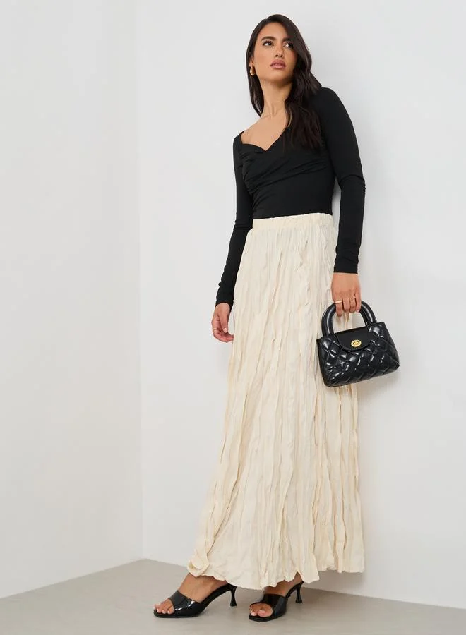Styli Styli Textured Elasticated Waistband A-Line Maxi Skirt