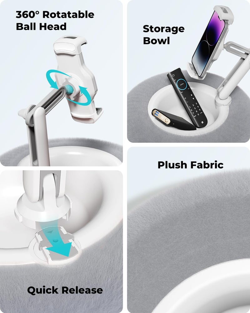 Viozon Tablet Stand Pillow, Compatible with 4.7"-13" Phone/Tablet, iPad, iPhone, Samsung, Google, Kindle, 360Â°Adjustable Phone Holder for Bed with Soft Plush Fabric, and Detachable Bowl, Grey - Image 5