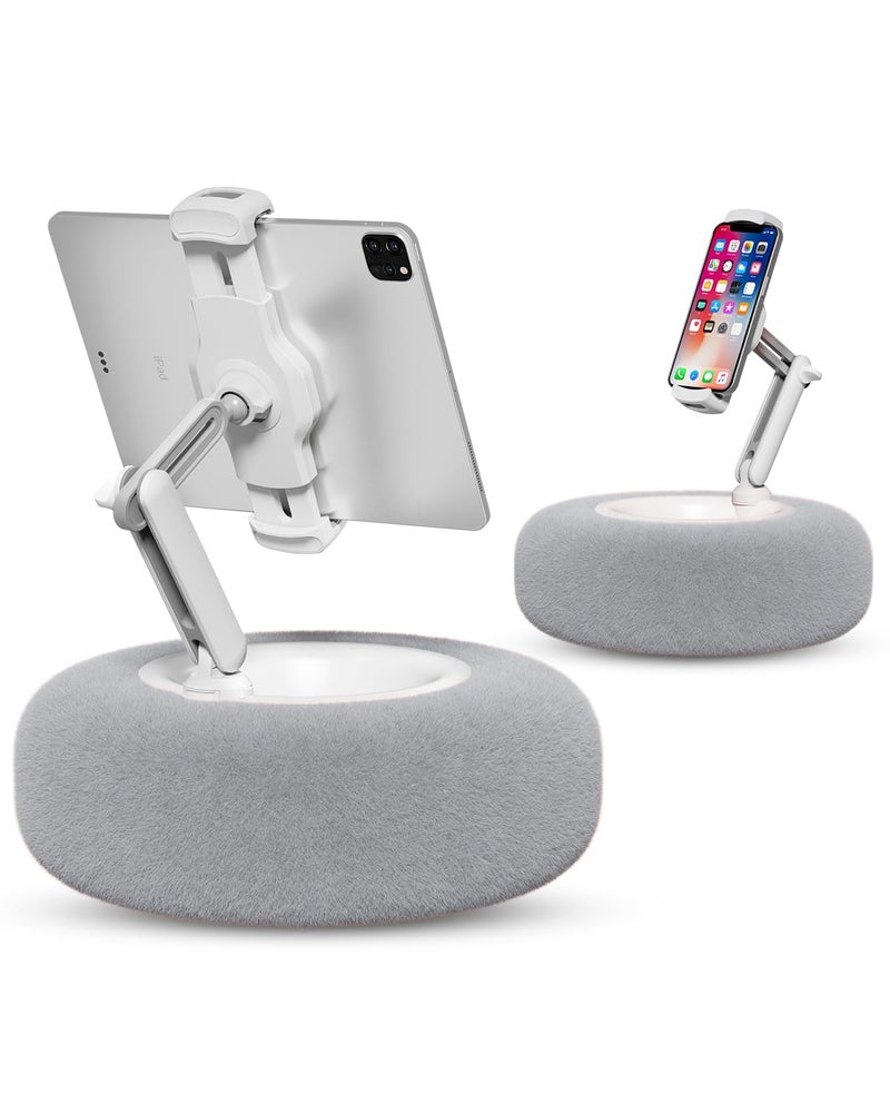 Viozon Tablet Stand Pillow, Compatible with 4.7"-13" Phone/Tablet, iPad, iPhone, Samsung, Google, Kindle, 360Â°Adjustable Phone Holder for Bed with Soft Plush Fabric, and Detachable Bowl, Grey - Image 1