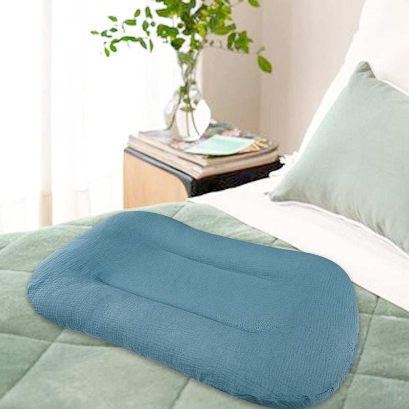 Hooyax غطاء سرير هويكس من موسلين قطن عضوي قابل للإزالة للأطفال الرضع مقعد أرضي مبطن للأولاد والبنات بحجم كبير 37 × 21 بوصة أزرق - Image 2