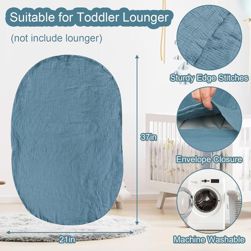 Hooyax غطاء سرير هويكس من موسلين قطن عضوي قابل للإزالة للأطفال الرضع مقعد أرضي مبطن للأولاد والبنات بحجم كبير 37 × 21 بوصة أزرق - Image 5