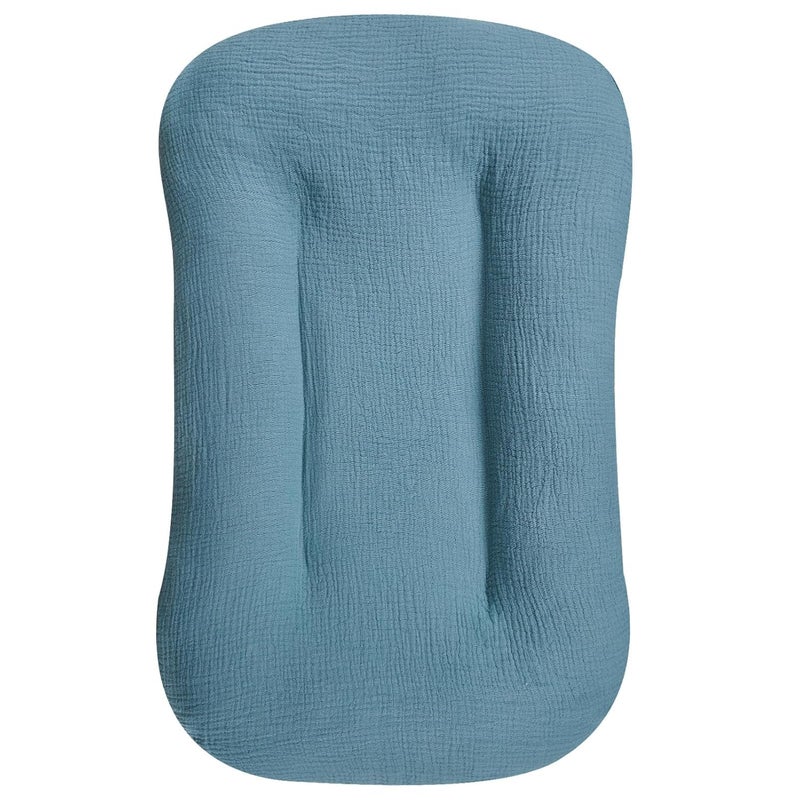 Hooyax غطاء سرير هويكس من موسلين قطن عضوي قابل للإزالة للأطفال الرضع مقعد أرضي مبطن للأولاد والبنات بحجم كبير 37 × 21 بوصة أزرق - Image 1