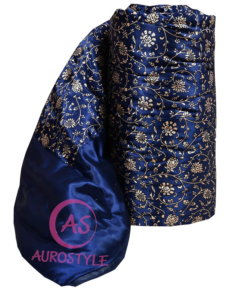 AUROSTYLE Rajasthani Cotton Filled Light Weight Silk Soft Jaipuri AC QuiltRazai Dohar Over All Floral Print Design with Gold Print Quilts Blankets for Home 85x55 InchBlue Jaal Print Single Bed - Image 5