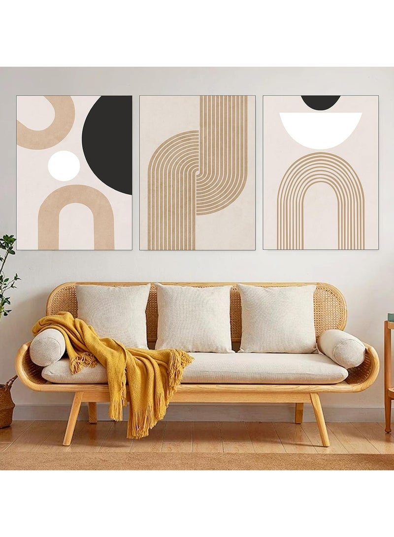 RATSAW Set Of 3 Framed Canvas Wall Arts Stretched Over Wooden Frame Paintings Sage Green Boho Wall Art Room Decor for Living Room Bedroom Office - Image 3