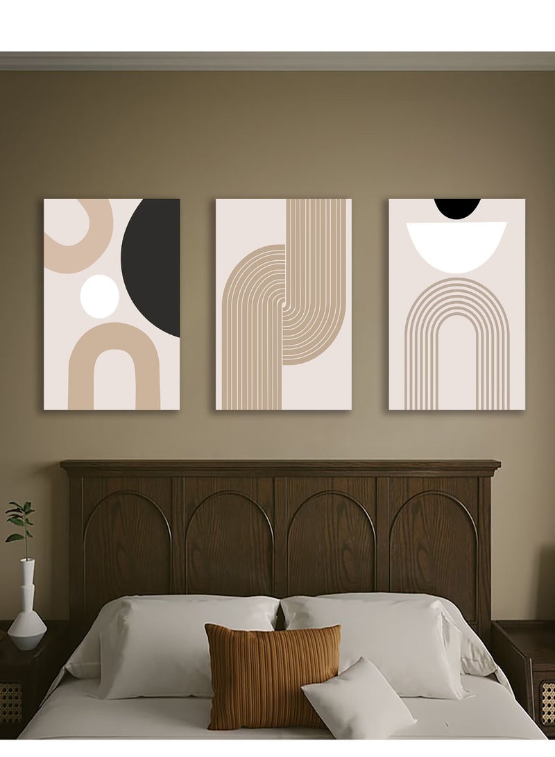 RATSAW Set Of 3 Framed Canvas Wall Arts Stretched Over Wooden Frame Paintings Sage Green Boho Wall Art Room Decor for Living Room Bedroom Office - Image 1