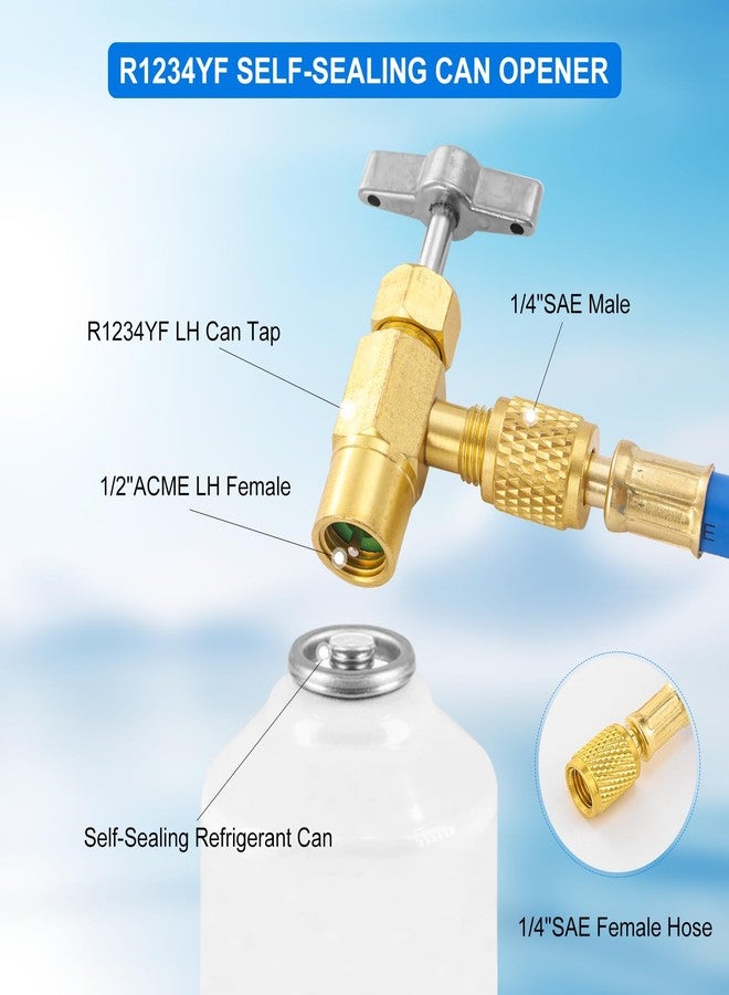 Tigbear R1234YF Refrigerant Charge Hose Kit with R1234YF Self-Sealing Can Opener, R1234YF Low Side Quick Coupler, with 1/2’’ LH Can Tap Opener Low Pressure Gauge and 59'' Recharge Hose - Image 2