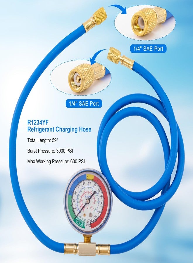 Tigbear R1234YF Refrigerant Charge Hose Kit with R1234YF Self-Sealing Can Opener, R1234YF Low Side Quick Coupler, with 1/2’’ LH Can Tap Opener Low Pressure Gauge and 59'' Recharge Hose - Image 3
