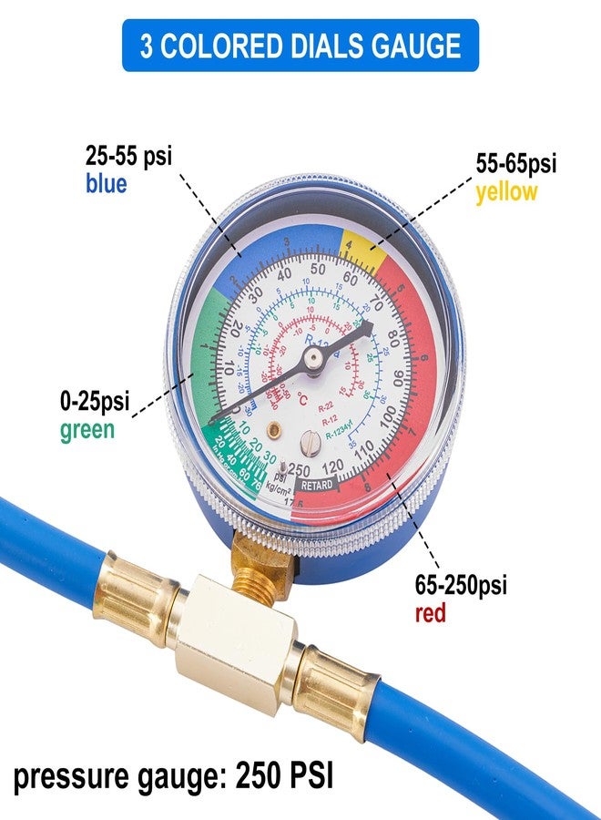 Tigbear R1234YF Refrigerant Charge Hose Kit with R1234YF Self-Sealing Can Opener, R1234YF Low Side Quick Coupler, with 1/2’’ LH Can Tap Opener Low Pressure Gauge and 59'' Recharge Hose - Image 5