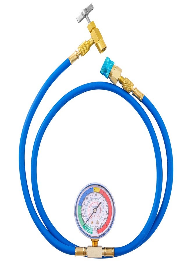 Tigbear R1234YF Refrigerant Charge Hose Kit with R1234YF Self-Sealing Can Opener, R1234YF Low Side Quick Coupler, with 1/2’’ LH Can Tap Opener Low Pressure Gauge and 59'' Recharge Hose - Image 1