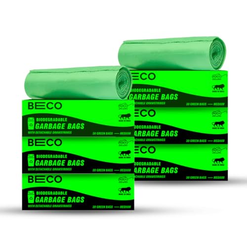 Beco Eco-Friendly Garbage Bags | 180 Pcs | Medium-19 x 21 Inches | 30 Bags x 6 Rolls | Green | Dustbin/Trash Bags with Detachable Drawstrings | For Dry & Wet waste - Image 1