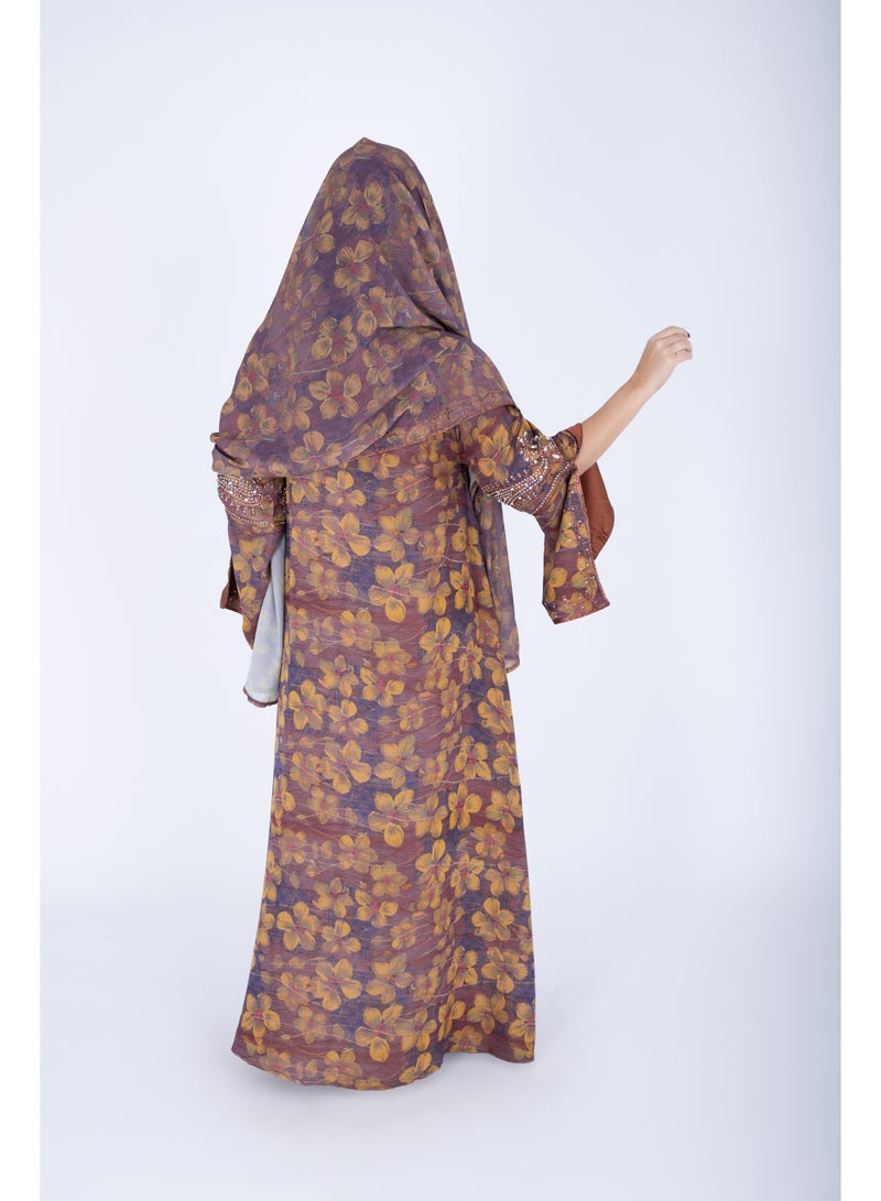 IKKXA Printed Jalabiya Crystal Patterns with Shawl - Image 4