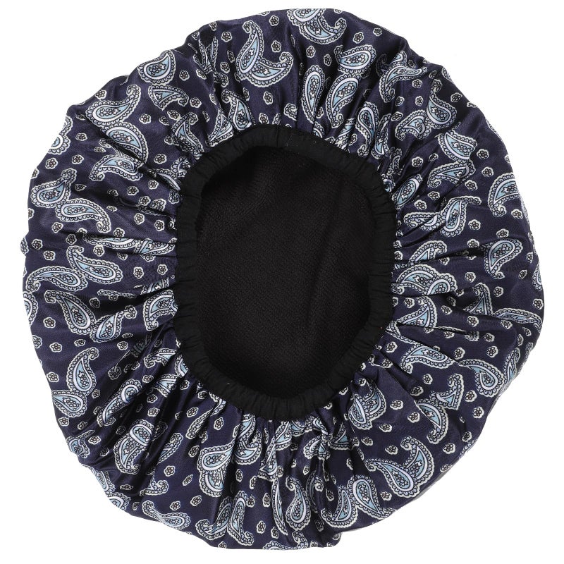 Waterproof Shower Cap With Absorbent Dry Hair Layer Blue Paisley Reusable Bath Bonnet - Image 2