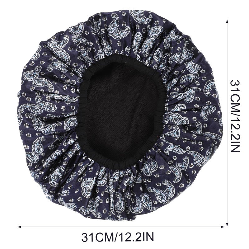 Waterproof Shower Cap With Absorbent Dry Hair Layer Blue Paisley Reusable Bath Bonnet - Image 3