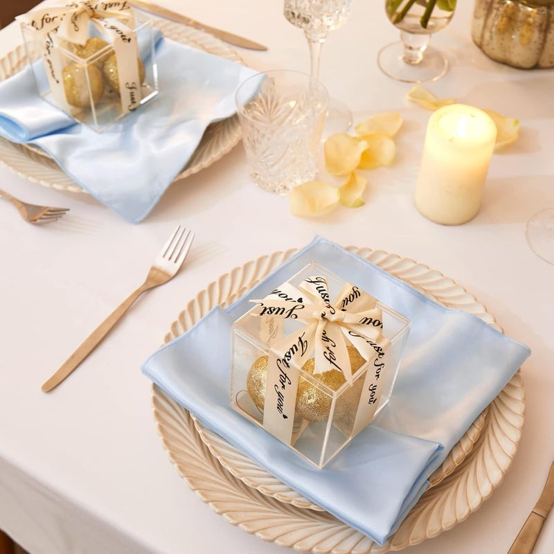 Cobedzy 12 Pack Satin Table Cloth Napkins 17x17 Inch Baby Blue Silky Wedding Napkins Cloth Washable Luxury Dining Table Cloth Napkins Set for Birthday Holiday Party Dinner Restaurant - Image 2