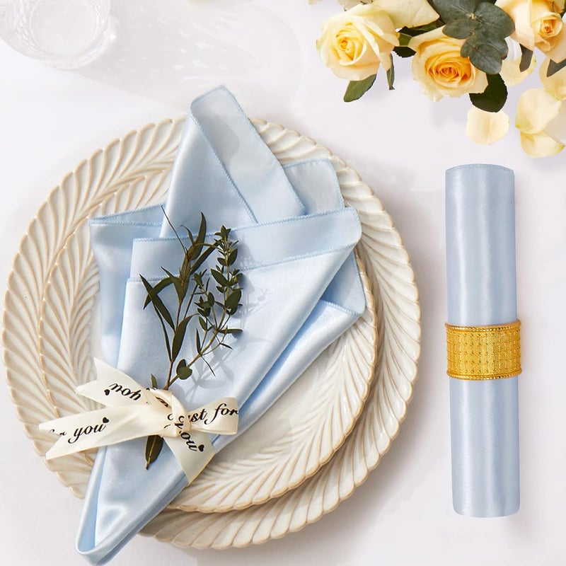 Cobedzy 12 Pack Satin Table Cloth Napkins 17x17 Inch Baby Blue Silky Wedding Napkins Cloth Washable Luxury Dining Table Cloth Napkins Set for Birthday Holiday Party Dinner Restaurant - Image 5
