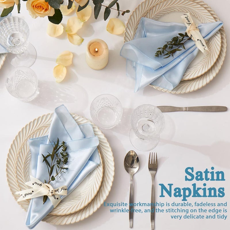 Cobedzy 12 Pack Satin Table Cloth Napkins 17x17 Inch Baby Blue Silky Wedding Napkins Cloth Washable Luxury Dining Table Cloth Napkins Set for Birthday Holiday Party Dinner Restaurant - Image 4