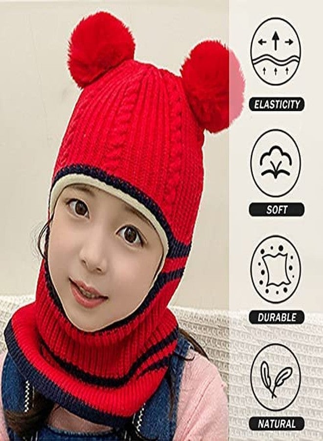 NIUE Kids Winter Hat,Baby Boy Woolen Cap,Baby Girls Winter Hat, Thick Scarf Earflap Hood Scarves Skull Caps, 1-4 Years (Red) - Image 3