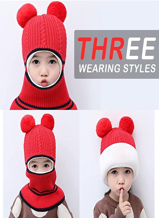 NIUE Kids Winter Hat,Baby Boy Woolen Cap,Baby Girls Winter Hat, Thick Scarf Earflap Hood Scarves Skull Caps, 1-4 Years (Red) - Image 2