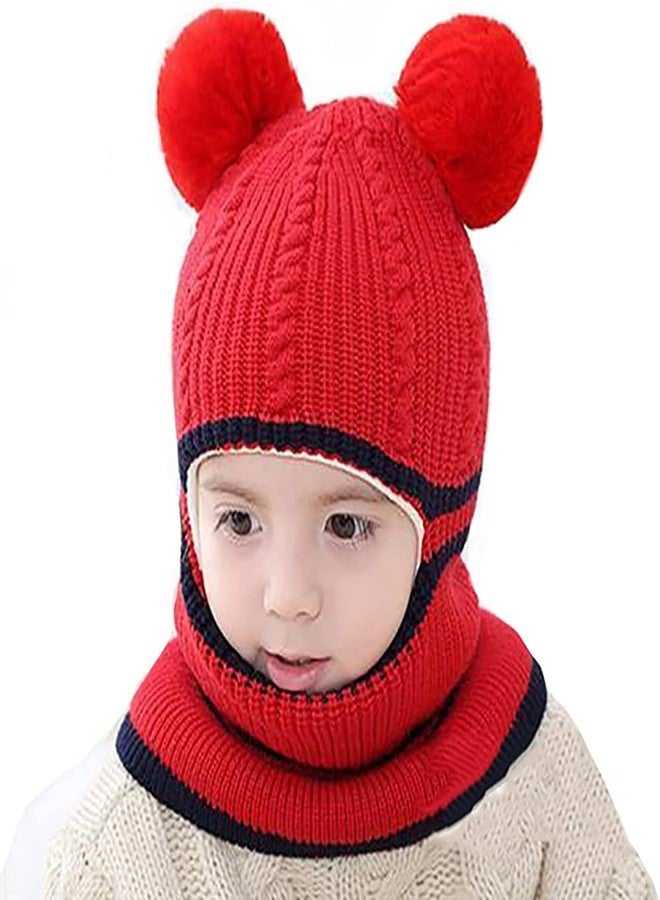 NIUE Kids Winter Hat,Baby Boy Woolen Cap,Baby Girls Winter Hat, Thick Scarf Earflap Hood Scarves Skull Caps, 1-4 Years (Red) - Image 1