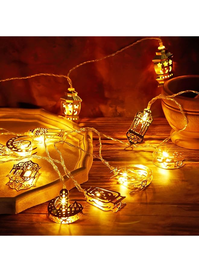 erorex Ramadan Eid String Light 2 Pieces Battery Operated Moon Star Lantern Lamp Mubarak Moon String Lights Decorative String Lights Indoor Ramadan Decorations For Room Outdoor Decor Each 6.56 Feet 10 Leds - Image 4
