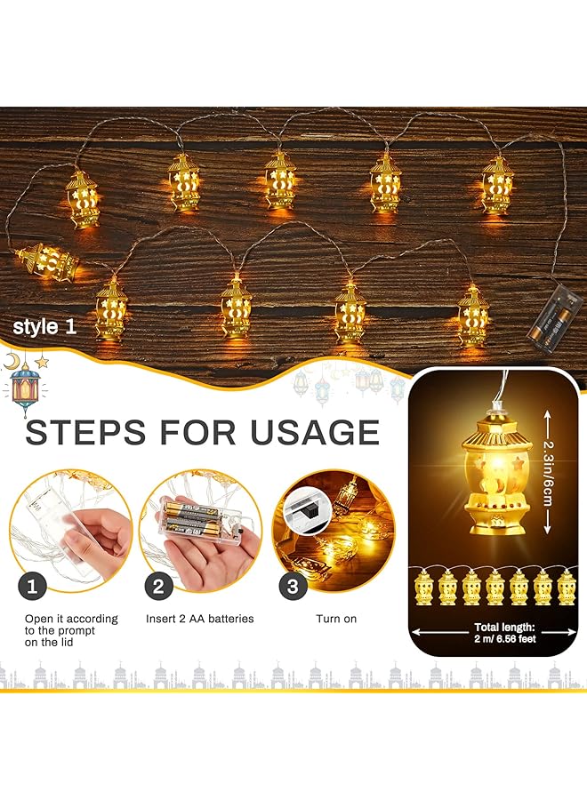 erorex Ramadan Eid String Light 2 Pieces Battery Operated Moon Star Lantern Lamp Mubarak Moon String Lights Decorative String Lights Indoor Ramadan Decorations For Room Outdoor Decor Each 6.56 Feet 10 Leds - Image 3