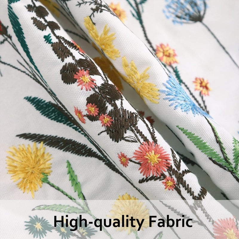 Tosleo Wildflower Pillow Covers 18 x 18 inch Pack of 2 Flowers Embroidered Decorative Pillowcases Square Throw Pillow Covers Farmhouse Pillow Cushion Cases Boho Home Decor Floral Pillow Case - Image 3