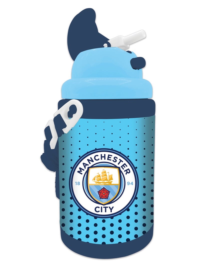 Tsumab Manchester City FC Kids Water Bottle – 460ml – Flip Straw Lid with Strap