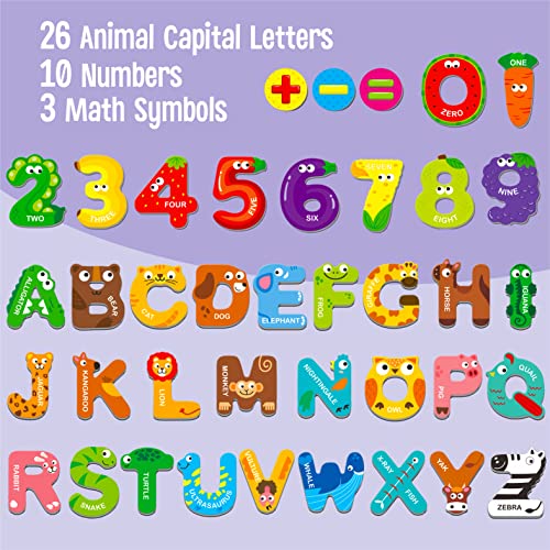 SpriteGru Magnetic Uppercase Letters and Numbers, Educational Learning Tool for Kids Word Recognition 39 Pieces Magnets Include 26 Colorful Alphabet Letters, 10 Numbers and 3 Symbols,Toddlers 3 4 5 Years Old - Image 2