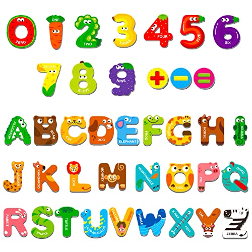 SpriteGru Magnetic Uppercase Letters and Numbers, Educational Learning Tool for Kids Word Recognition 39 Pieces Magnets Include 26 Colorful Alphabet Letters, 10 Numbers and 3 Symbols,Toddlers 3 4 5 Years Old - Image 1