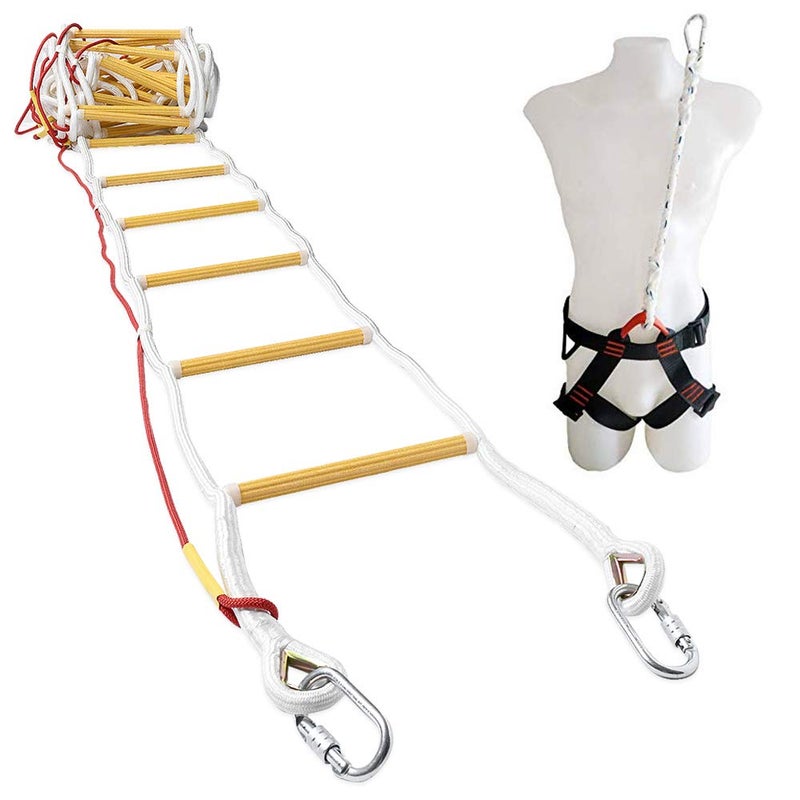 ISOP Fire Evacuation Rope Ladder 4 Story 32ft with Fall Arrest System  Spring Hooks  Rescue Ladders for 4Story Homes  Fireproof  Weather Resistant  LifeSaving Escape Ladder 10m