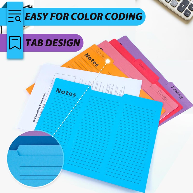 Shindel 16 Pack File Folders Letter Size, Notes Tabbed File Folders with Tabs, 9.6 x 11.5 Inch, 1/3 Cut Tabs, Manilla Letter Size Folder for Back to School, Business for Document, 8 Vibrant Colors - Image 5