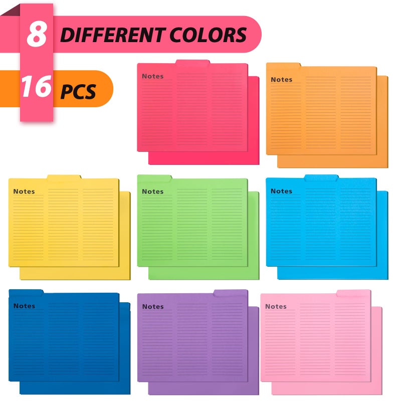 Shindel 16 Pack File Folders Letter Size, Notes Tabbed File Folders with Tabs, 9.6 x 11.5 Inch, 1/3 Cut Tabs, Manilla Letter Size Folder for Back to School, Business for Document, 8 Vibrant Colors - Image 2