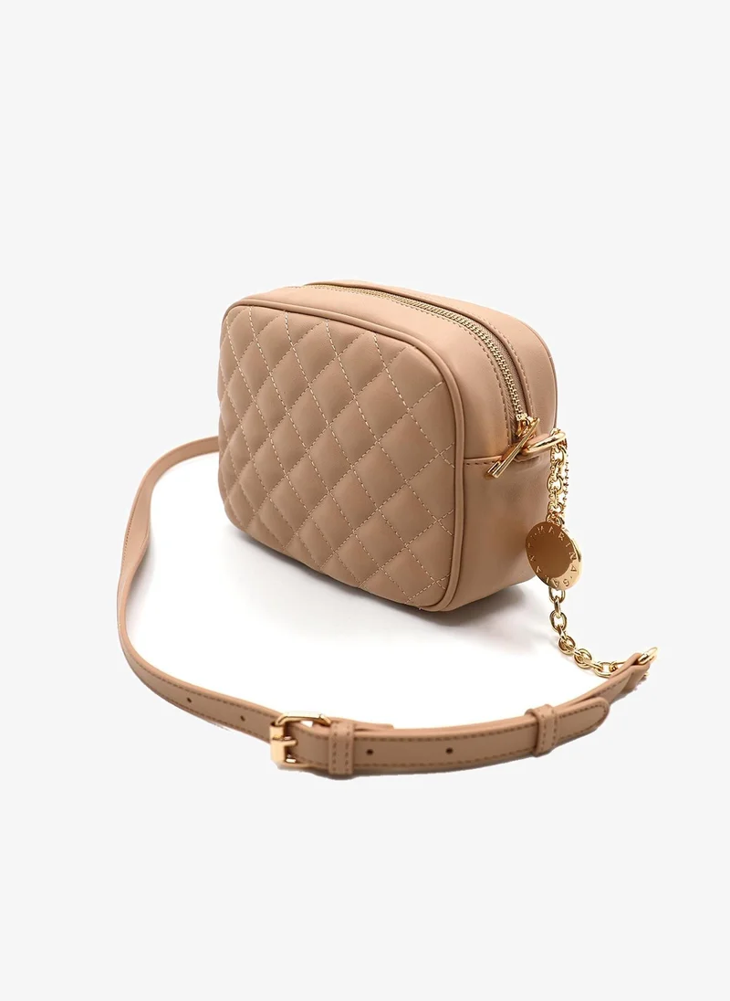 Marina Galanti Marina Galanti Women's Barumini Quilted-Effect Crossbody Bag with Faux-Leather & Chain Strap – Beige