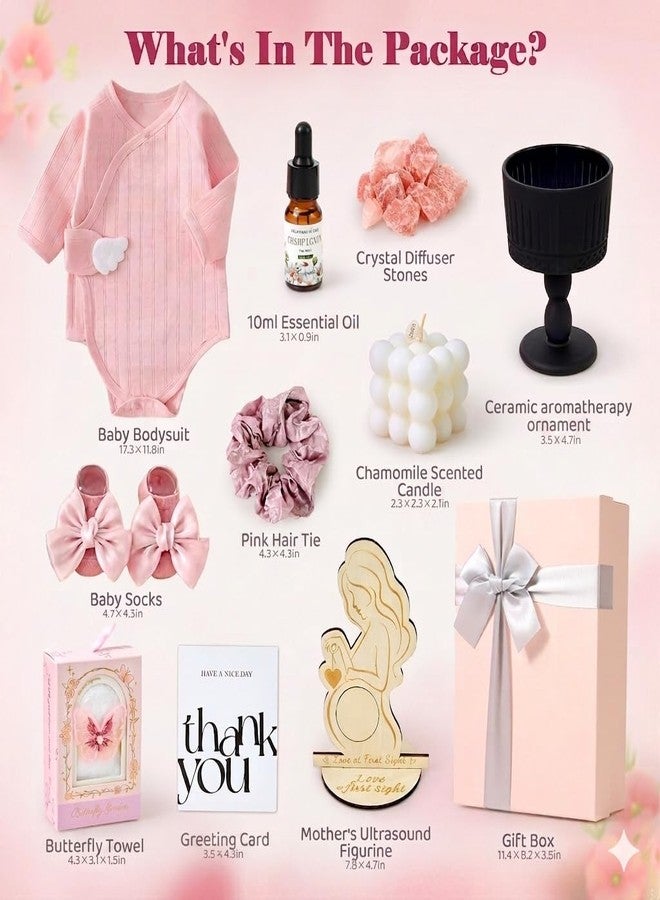 Toylink New Mom & Baby Girl Gift Box Set, 12Pcs Keepsake Gift with Cotton Bodysuit, Aromatherapy Decor, Ultrasound Frame, Baby Socks & Accessories, Baby Shower Registry Gift for First Time Moms - Image 2