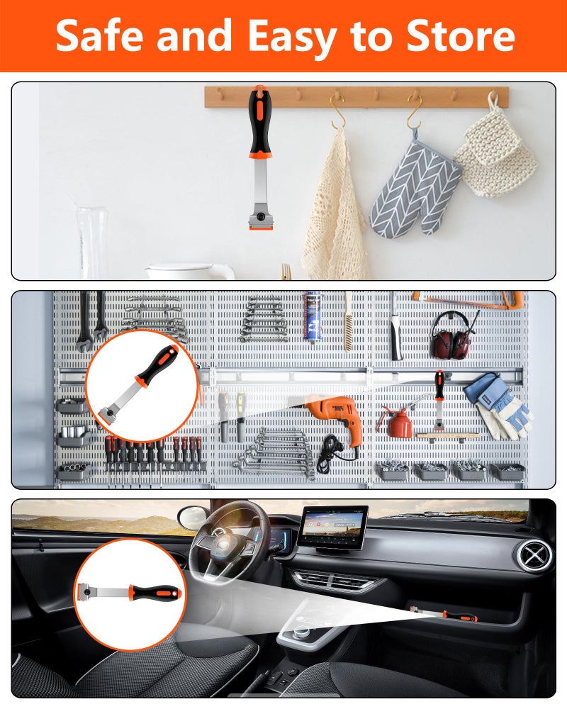 Burbifro Razor Blade Scraper, Long Handle Scraper Tool with 10 Plastic and 10 Metal Blades - Ideal for Removing Labels, Stickers, Appliance Grease, and More from Windshields, Tint, and Glass (Orange) - Image 5