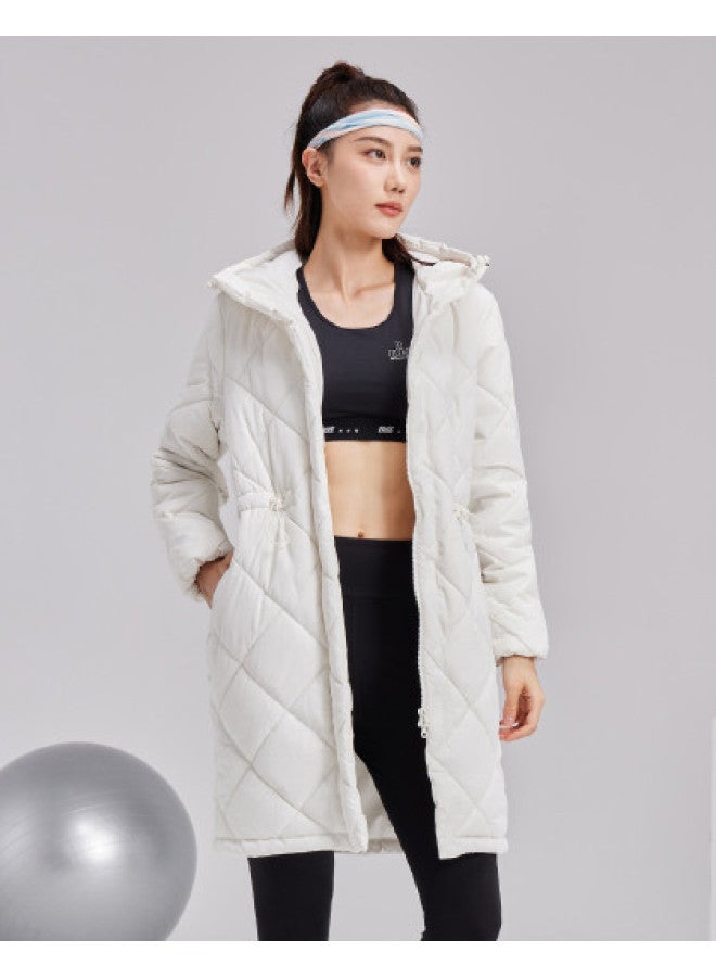 ERKE Women'S Winter Long Hooded Cotton Coat, Sporty Zip-Up Jacket, Warm Outerwear, Ladies' Tops - Image 1